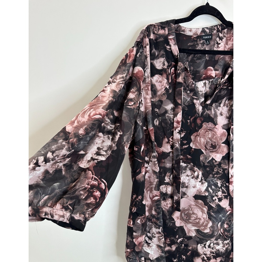 Torrid Floral Georgette Tie Neck Top Blouse Plus Size 4 4X Quiet Luxury Office - Picture 5 of 13